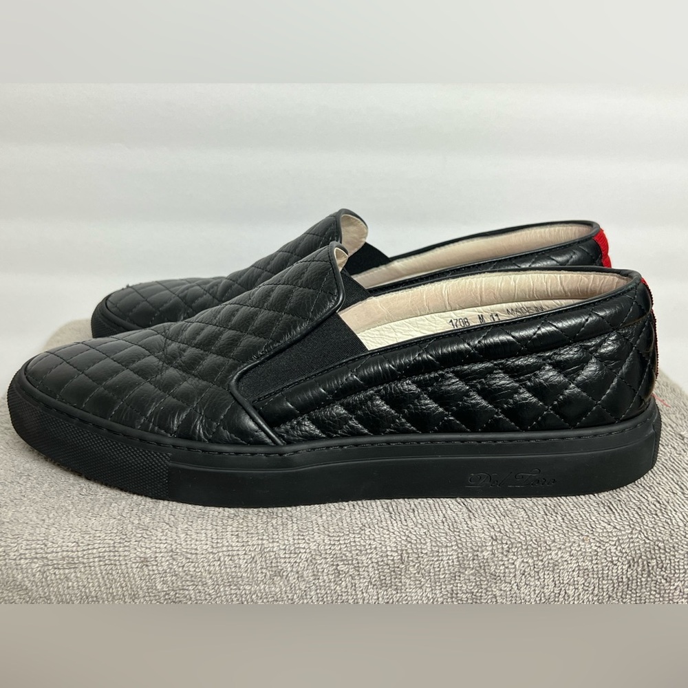 Del Toro Men's Quilted Nappa Leather Black Slip-On Sneakers SZ 11 MADE IN ITALY
